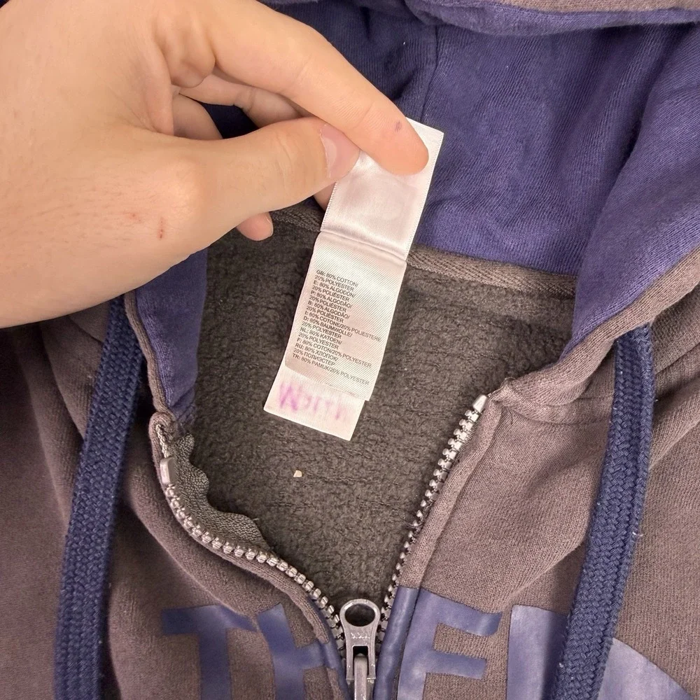 The North Face Men's XL Full Zip Hoodie Gray Blue Logo Sweatshirt Fall 2011 TB5Q